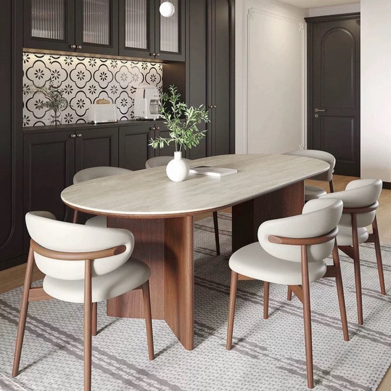 Nordic Modern Oval Wood Dining Set with 6 Chairs