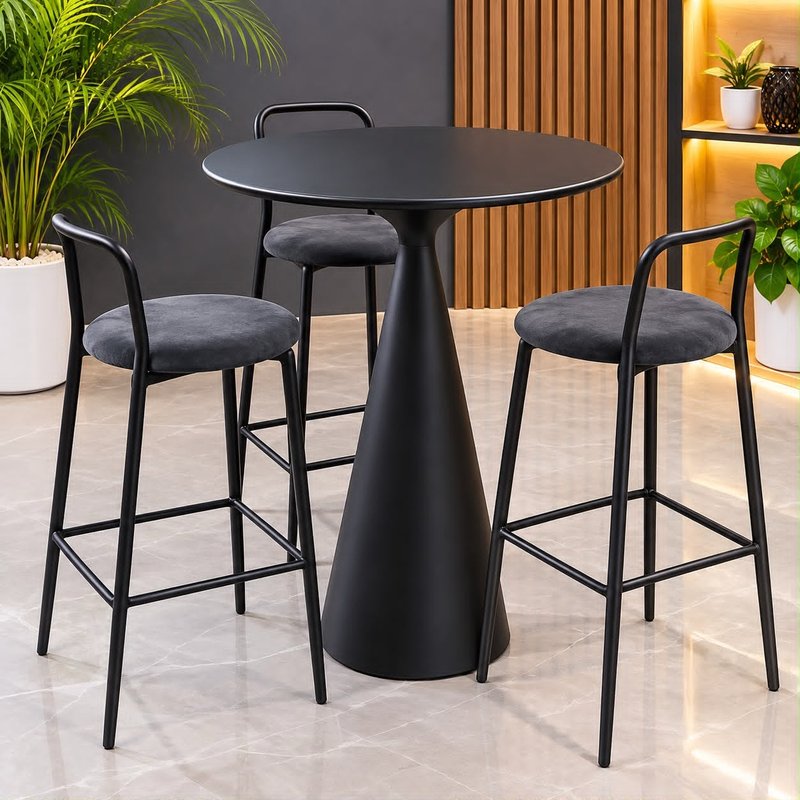 Modern Conical Bar Table & Velvet Stool Set