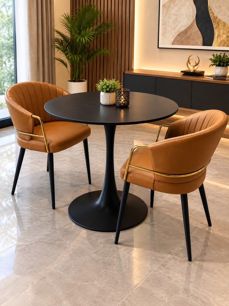 Mid-Century Modern Pedestal Dining Set with Accent Leather Chairs