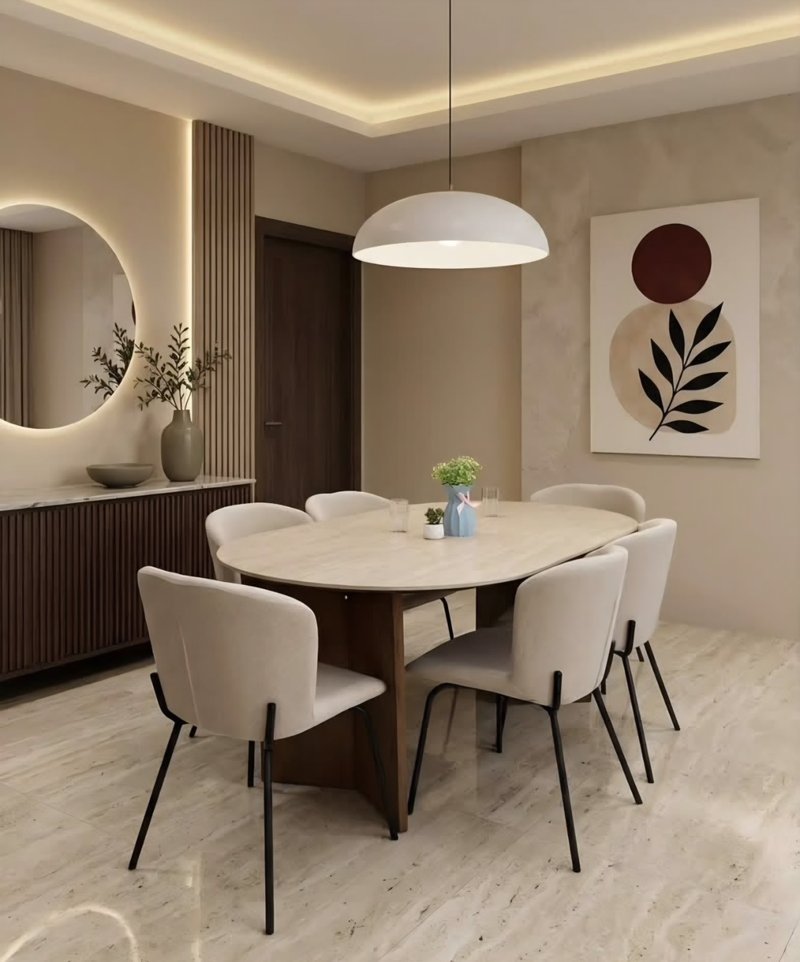 Nordic Oval Dining Table Set with Upholstered Modern Chairs