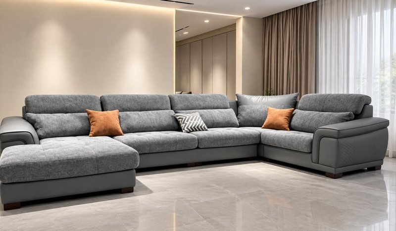 Contemporary U-Shaped Fabric & Leatherette Sectional Sofa with Chaise Lounge