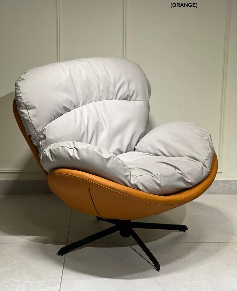 Modern Ergonomic Swivel Lounge Chair in Light Grey & Orange