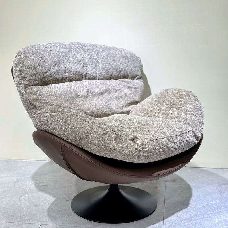 Modern Ergonomic Textured Fabric Swivel Lounge Chair in Beige & Brown