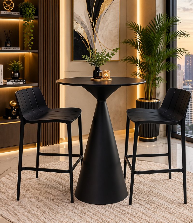 Modern Indoor-Outdoor Conical Pedestal High-Bar Table Set with 2 Stools