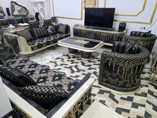 Royal Turkish High-Gloss Black & Champagne Gold Living Room Suite