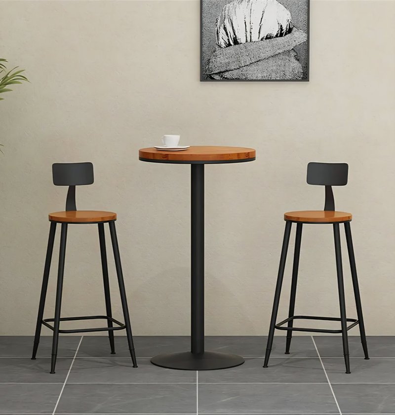 Industrial Modern Wood & Metal High-Bar Table Set with 2 Stools