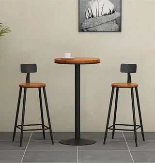 Industrial Modern Wood & Metal High-Bar Table Set with 2 Stools
