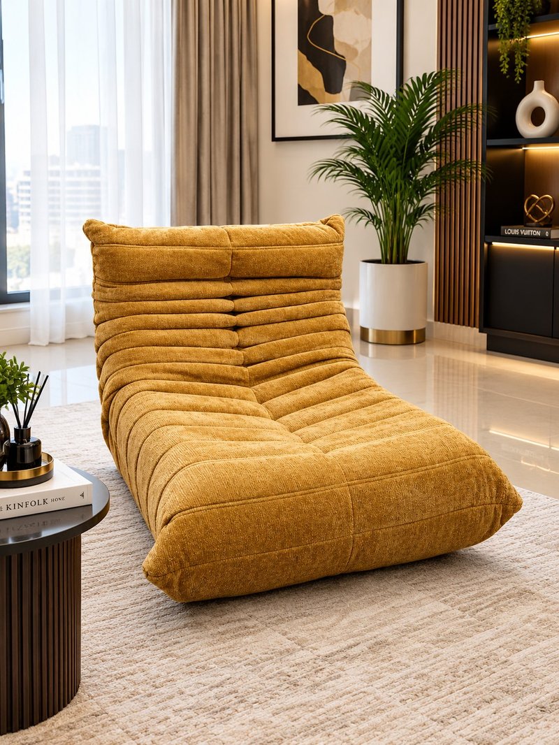 Modern Ergonomic Togo-Style Textured Velvet Lounge Chair