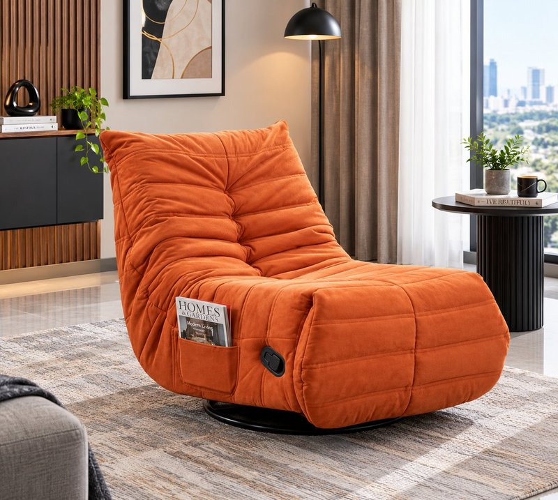 Modern Ergonomic Togo-Style Swivel Recliner Chair in Terracotta Orange