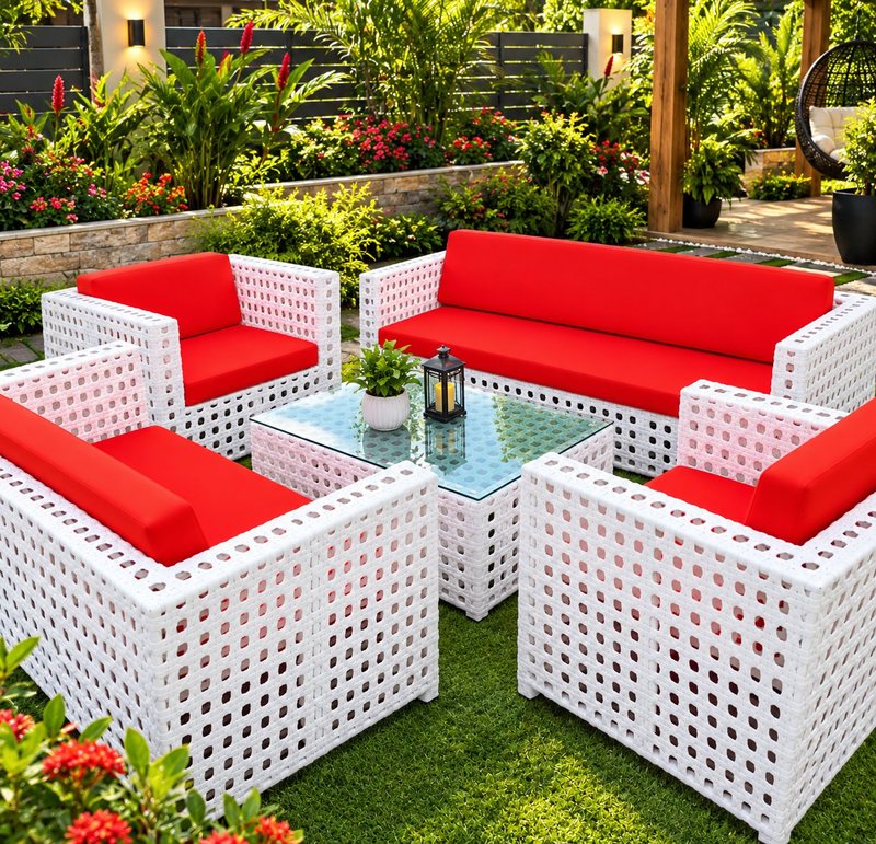 Luxury Woven Rattan Outdoor Sofa Set with Customizable Frame Weaves