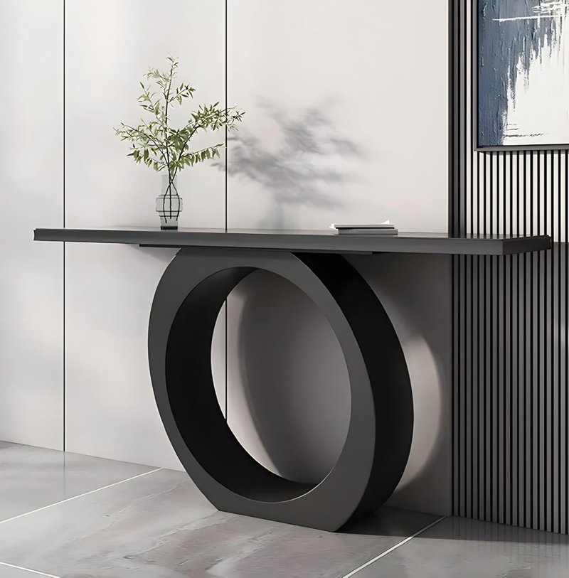 Modern Sculptural Circular Pedestal Matte Black Console Table