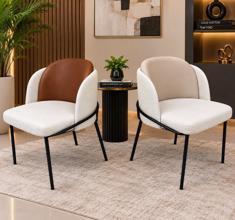 Modern Dual-Tone Fabric & Leatherette Dining Accent Chair
