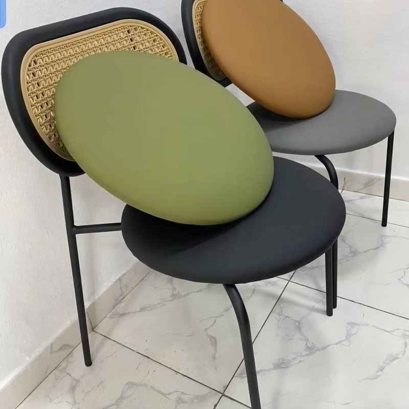 Modern Woven Cane Backrest Dining Chair with Padded Cushion