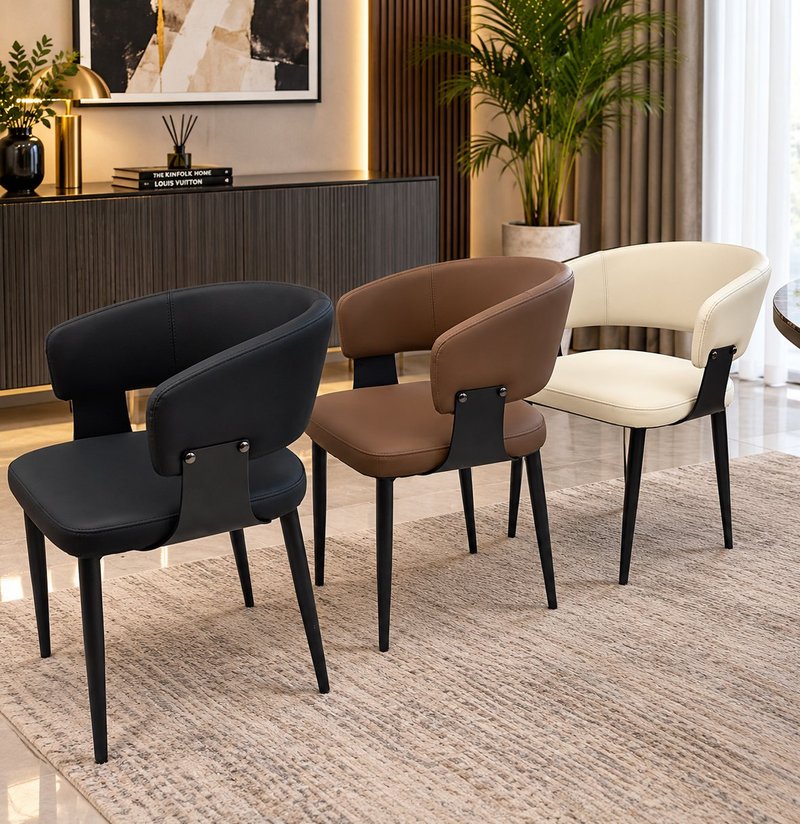 Modern Ergonomic Curved Leatherette Dining Chair with Accent Bracket Back